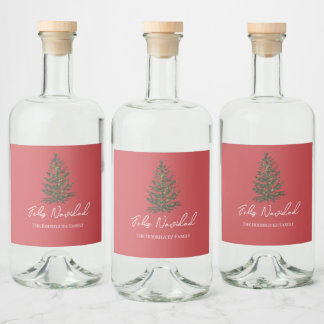 Feliz Navidad-Merry Christmas Tree and Lights  リキュールボトルラベル