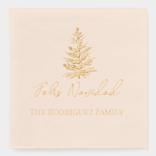 Feliz Navidad-Merry Christmas Tree and Lights  箔ナプキン (正面)
