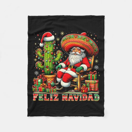 Feliz Navidad Mexican Christmas Santa Sombrero Cac フリースブランケット (正面)