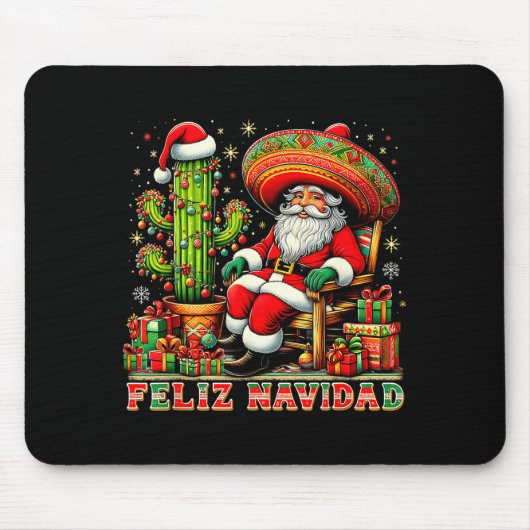 Feliz Navidad Mexican Christmas Santa Sombrero Cac マウスパッド (正面)