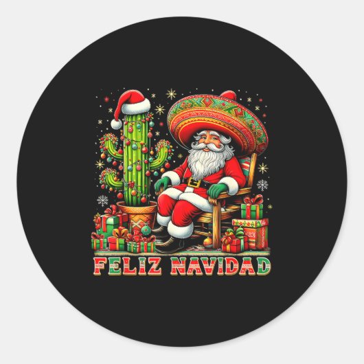 Feliz Navidad Mexican Christmas Santa Sombrero Cac ラウンドシール (正面)