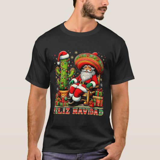 Feliz Navidad Mexican Christmas Santa Sombrero Cac Tシャツ (正面)