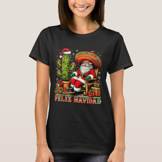 Feliz Navidad Mexican Christmas Santa Sombrero Cac Tシャツ (正面)