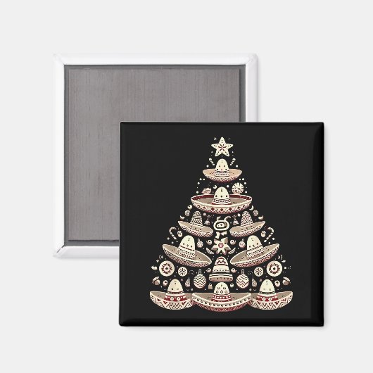 Feliz Navidad Mexican Sombrero Christmas Tree Men マグネット (正面/裏面)