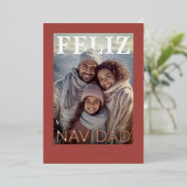 Feliz Navidad Modern Snowflake Photo 箔シーズンカード (立ち正面)