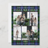 Feliz Navidad Multi Photo Grren Plaid Holiday Card シーズンカード (正面)