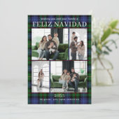 Feliz Navidad Multi Photo Grren Plaid Holiday Card シーズンカード (スタンド正面)