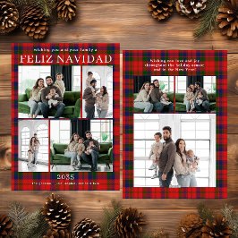 Feliz Navidad Multi Photo Red Plaid Holiday Card シーズンカード