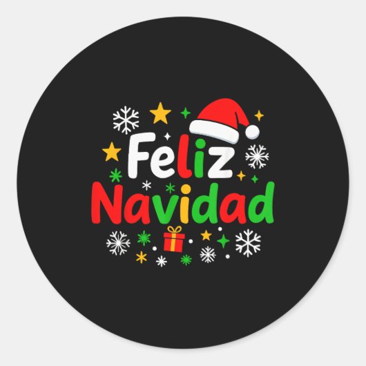 Feliz Navidad Pajamas Shirt, Cute Spanish Mexican  ラウンドシール (正面)