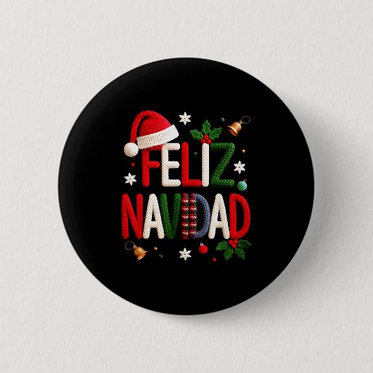 Feliz Navidad Pajamas Spanish Mexican Christmas Bo 缶バッジ (正面)