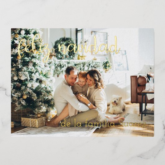Feliz Navidad Personalizable Foto y Nombre 箔シーズンポストカード (正面)