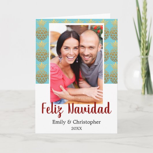 Feliz Navidad Pineappleホリデーフォトカード シーズンカード (正面)