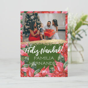 Feliz Navidad Poinsettia家族の写真クリスマス シーズンカード