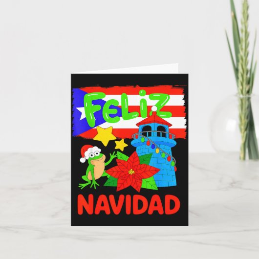 Feliz Navidad Puerto Rico Flag Floral Frog Boricua カード (正面)