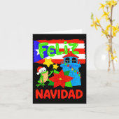 Feliz Navidad Puerto Rico Flag Floral Frog Boricua カード (黄色い花)