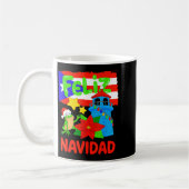 Feliz Navidad Puerto Rico Flag Floral Frog Boricua コーヒーマグカップ (左)