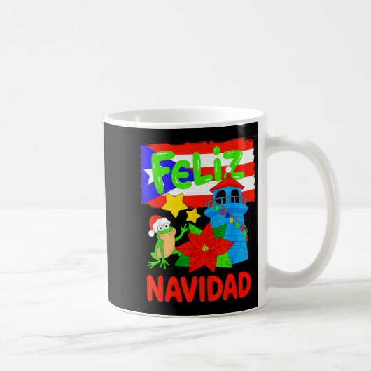Feliz Navidad Puerto Rico Flag Floral Frog Boricua コーヒーマグカップ (右)