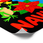 Feliz Navidad Puerto Rico Flag Floral Frog Boricua ポスター (角)