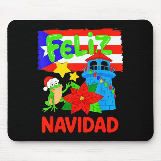 Feliz Navidad Puerto Rico Flag Floral Frog Boricua マウスパッド (正面)