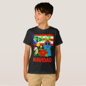 Feliz Navidad Puerto Rico Flag Floral Frog Boricua Tシャツ (正面フル)
