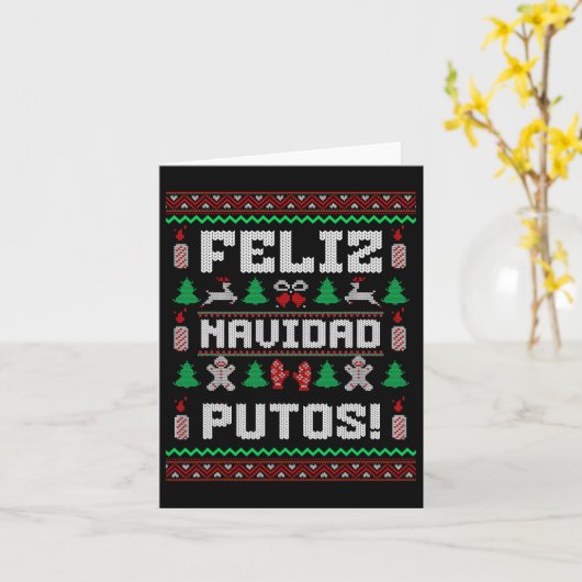 Feliz Navidad Putos Funny Mexican Christmas Sweate カード (黄色い花)