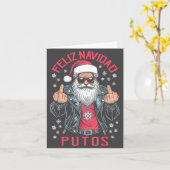 Feliz Navidad Putos Funny Rude Spanish Santa Middl カード (黄色い花)
