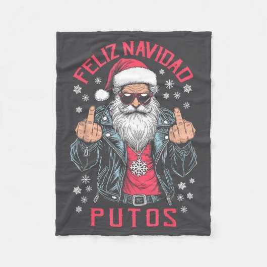 Feliz Navidad Putos Funny Rude Spanish Santa Middl フリースブランケット (正面)