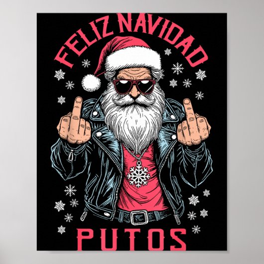 Feliz Navidad Putos Funny Rude Spanish Santa Middl ポスター (正面)