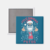 Feliz Navidad Putos Funny Rude Spanish Santa Middl マグネット (正面/裏面)