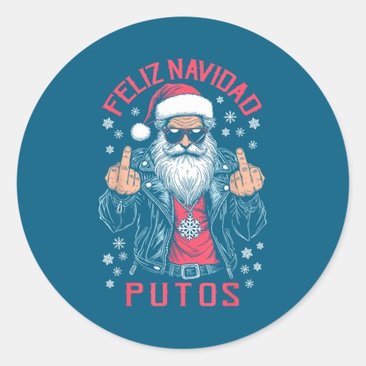 Feliz Navidad Putos Funny Rude Spanish Santa Middl ラウンドシール (正面)
