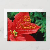 Feliz Navidad - Red PoinsettiaとFir Bow シーズンポストカード (正面/裏面)