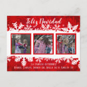 Feliz Navidad Red Snowflake 3フォトフェスティバルファミリー ポストカード (正面)