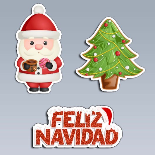 Feliz Navidad Set: Mexican Santa & Xmas Tree シール