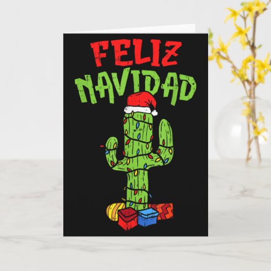 Feliz Navidad Shirt Mexican Christmas Cactus Xmas  カード (黄色い花)