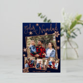 Feliz Navidad Snowflake 素朴 4枚の写真コラージュ 箔シーズンポストカード (立ち正面)