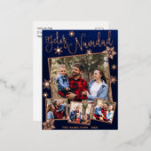Feliz Navidad Snowflake 素朴 4枚の写真コラージュ 箔シーズンポストカード (正面/裏面)