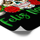 Feliz Navidad Sugar Skull Mexican Christmas  ポスター (角)