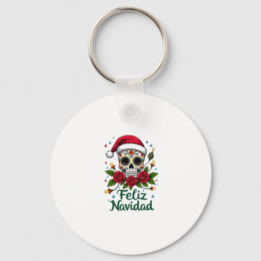 Feliz Navidad Sugar Skull Mexican Christmas T-Shir キーホルダー (正面)