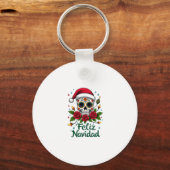 Feliz Navidad Sugar Skull Mexican Christmas T-Shir キーホルダー (正面)