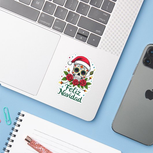 Feliz Navidad Sugar Skull Mexican Christmas T-Shir シール (ノートパソコンとiPhone)