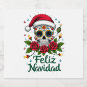 Feliz Navidad Sugar Skull Mexican Christmas T-Shir スパークリングワインラベル (シングルラベル)