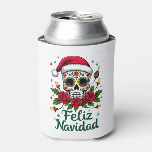 Feliz Navidad Sugar Skull Mexican Christmas T-Shir 缶クーラー (缶正面)