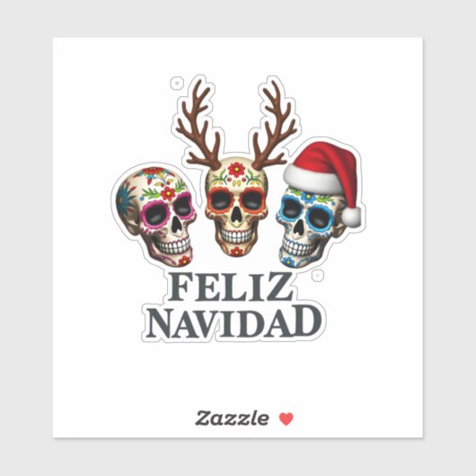 Feliz Navidad Sugar Skulls Reindeer Santa Mexican  シール (シート)
