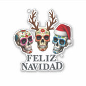 Feliz Navidad Sugar Skulls Reindeer Santa Mexican  シール (正面)