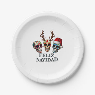 Feliz Navidad Sugar Skulls Reindeer Santa Mexican  ペーパープレート