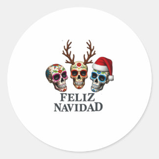 Feliz Navidad Sugar Skulls Reindeer Santa Mexican  ラウンドシール