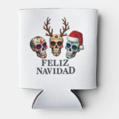 Feliz Navidad Sugar Skulls Reindeer Santa Mexican 缶クーラー (正面)