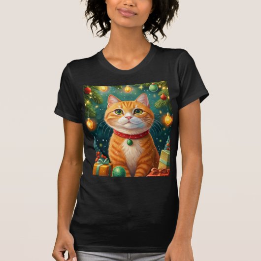 Feliz navidad te desea el gato naranja tシャツ (正面)