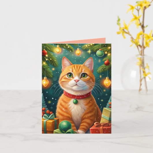 Feliz navidad te desea mi gato naranja カード (黄色い花)