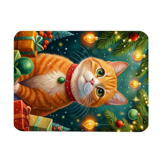 Feliz navidad te desea mi gato naranja マグネット (横)